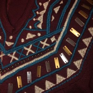Maroon/burgundy long sleeve jewel top